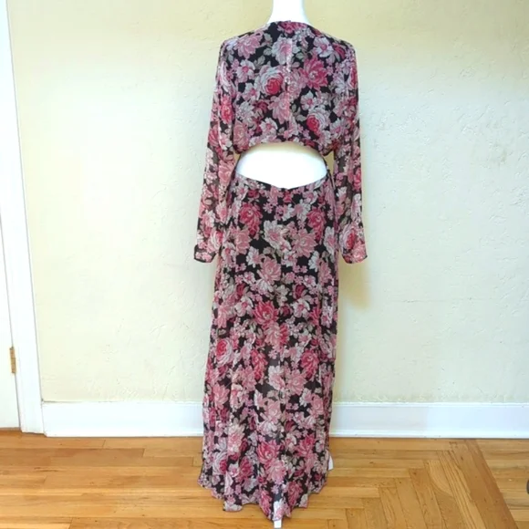 LIKE NEW Bardot Revolve Pink Rose Garden Dark Floral Maxi Dress Size 12 - Picture 8 of 12